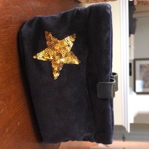 NWOT India Hicks small blue velvet pouch